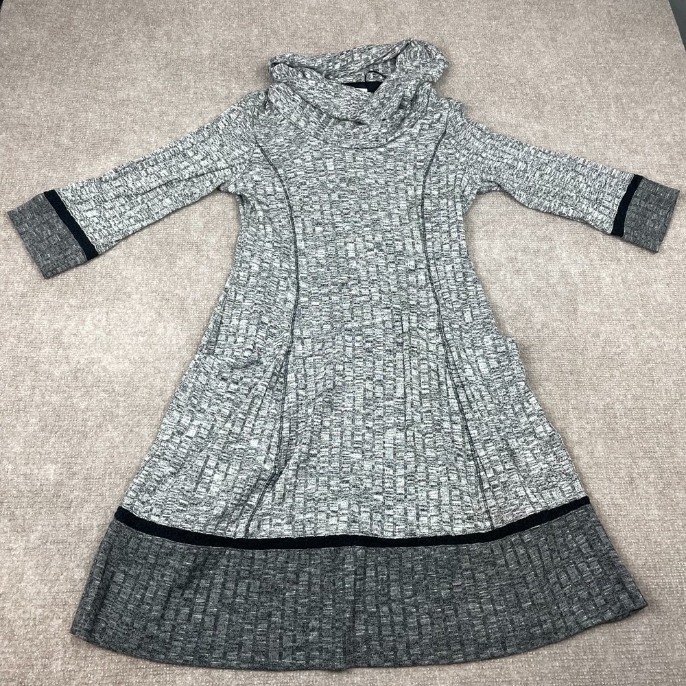 Signature By Robbie Bee Sweater Dress Womens PM Gray Stretch Pockets Cowl Neck